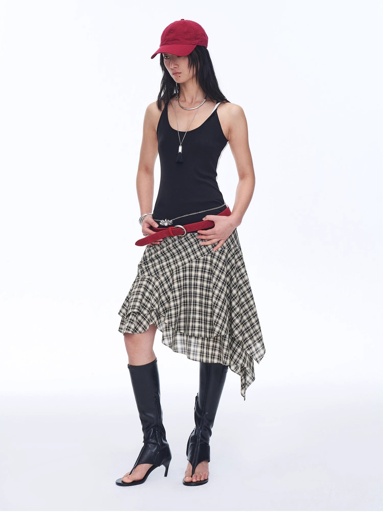 Tencel acetate plaid irregular A - line skirt"Full - level ballet" - variant_title