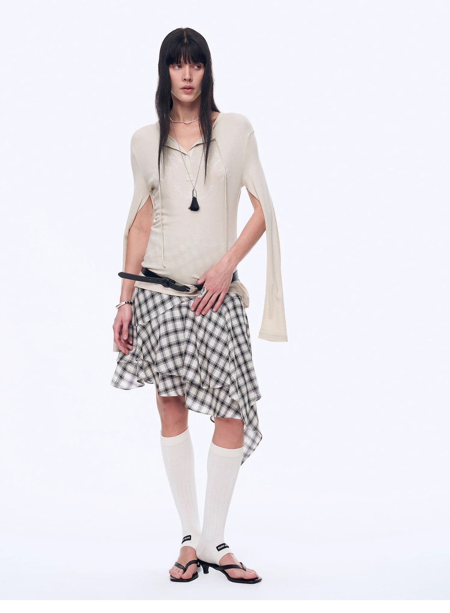 Tencel acetate plaid irregular A - line skirt"Full - level ballet" - variant_title