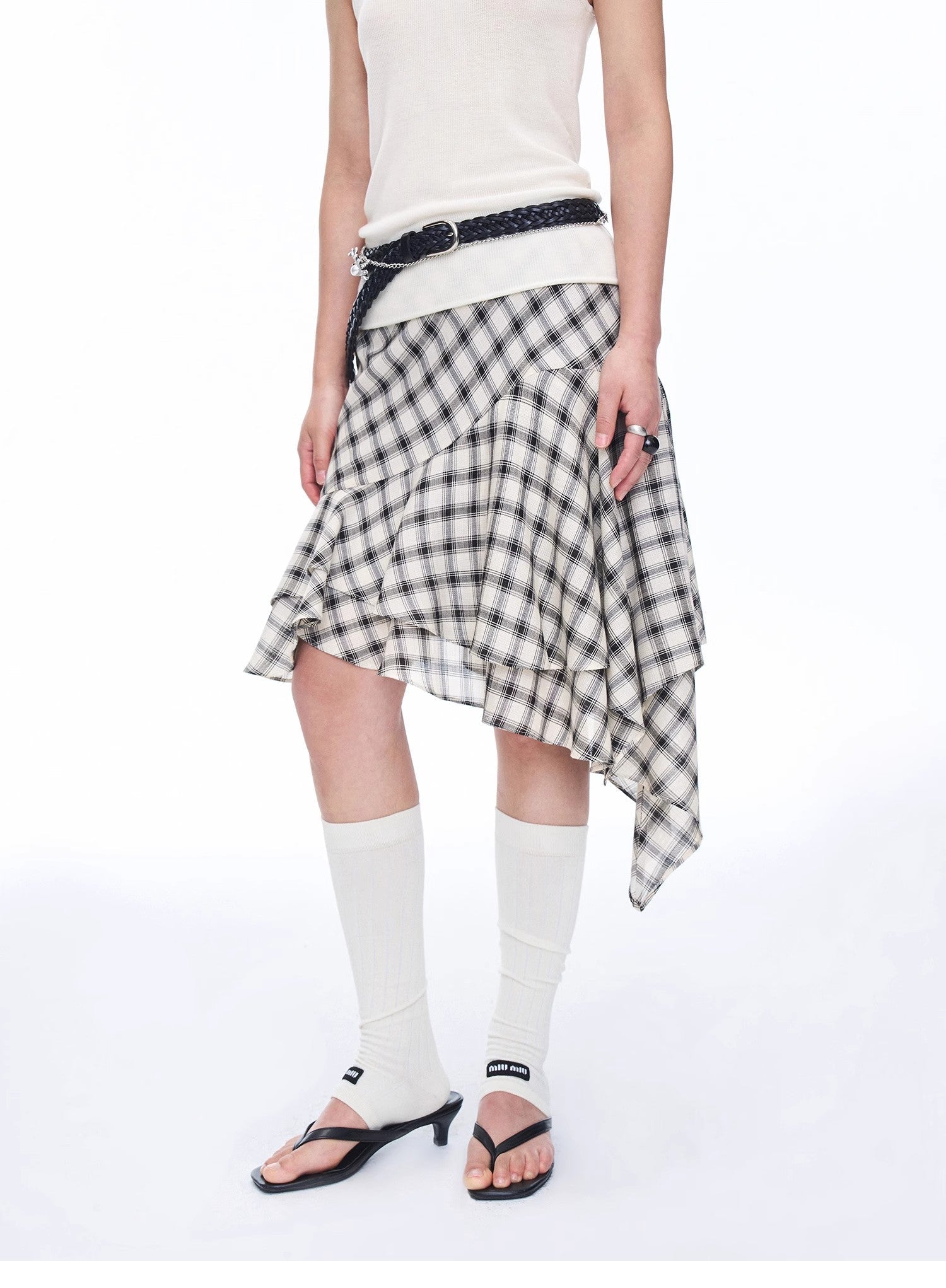 Tencel acetate plaid irregular A - line skirt"Full - level ballet" - variant_title
