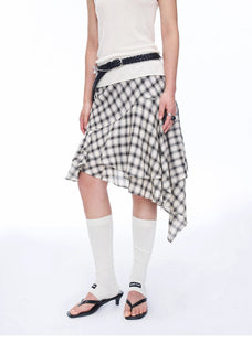 Tencel acetate plaid irregular A - line skirt"Full - level ballet" - variant_title