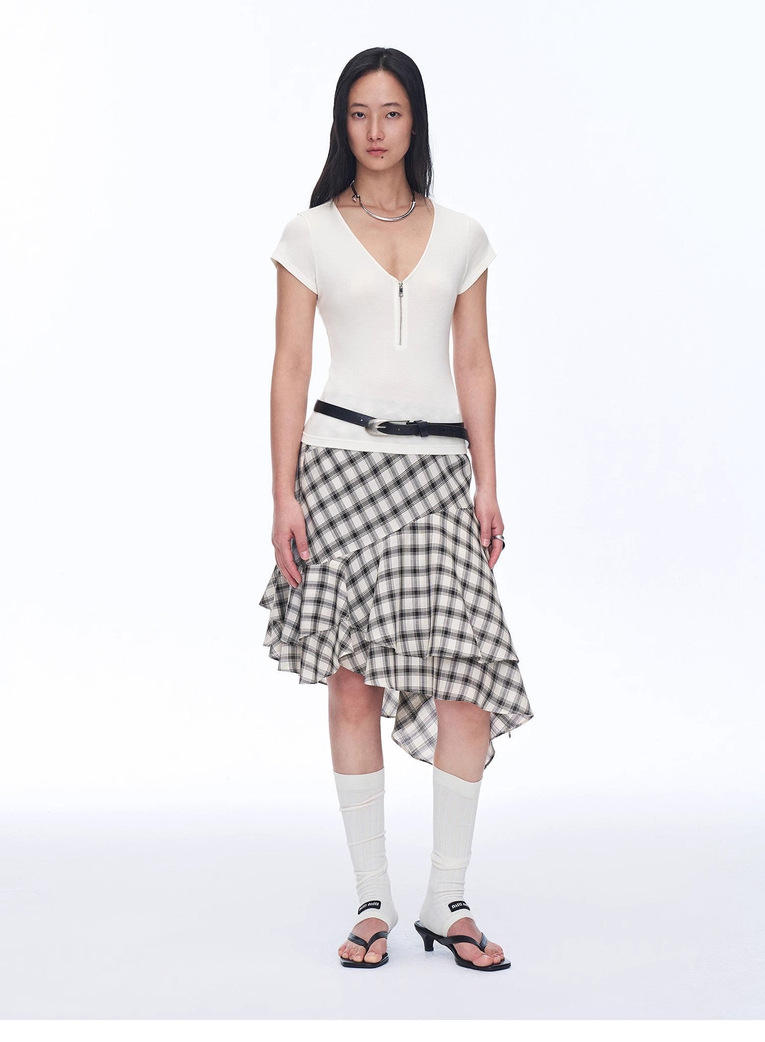 Tencel acetate plaid irregular A - line skirt"Full - level ballet" - variant_title