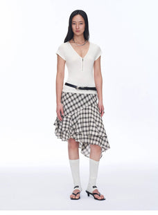 Tencel acetate plaid irregular A - line skirt"Full - level ballet" - variant_title