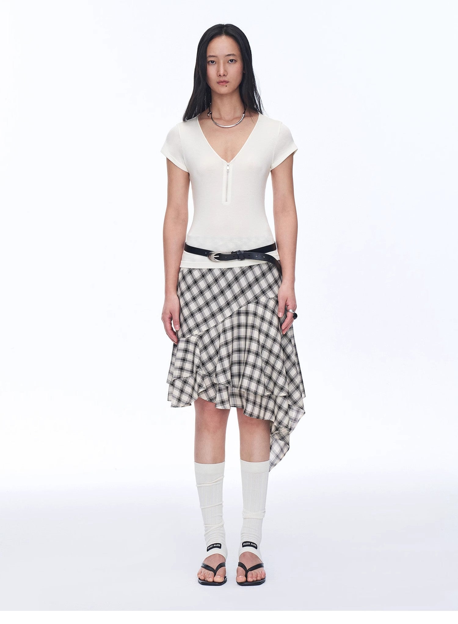 Tencel acetate plaid irregular A - line skirt"Full - level ballet" - variant_title