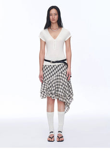 Tencel acetate plaid irregular A - line skirt"Full - level ballet" - variant_title