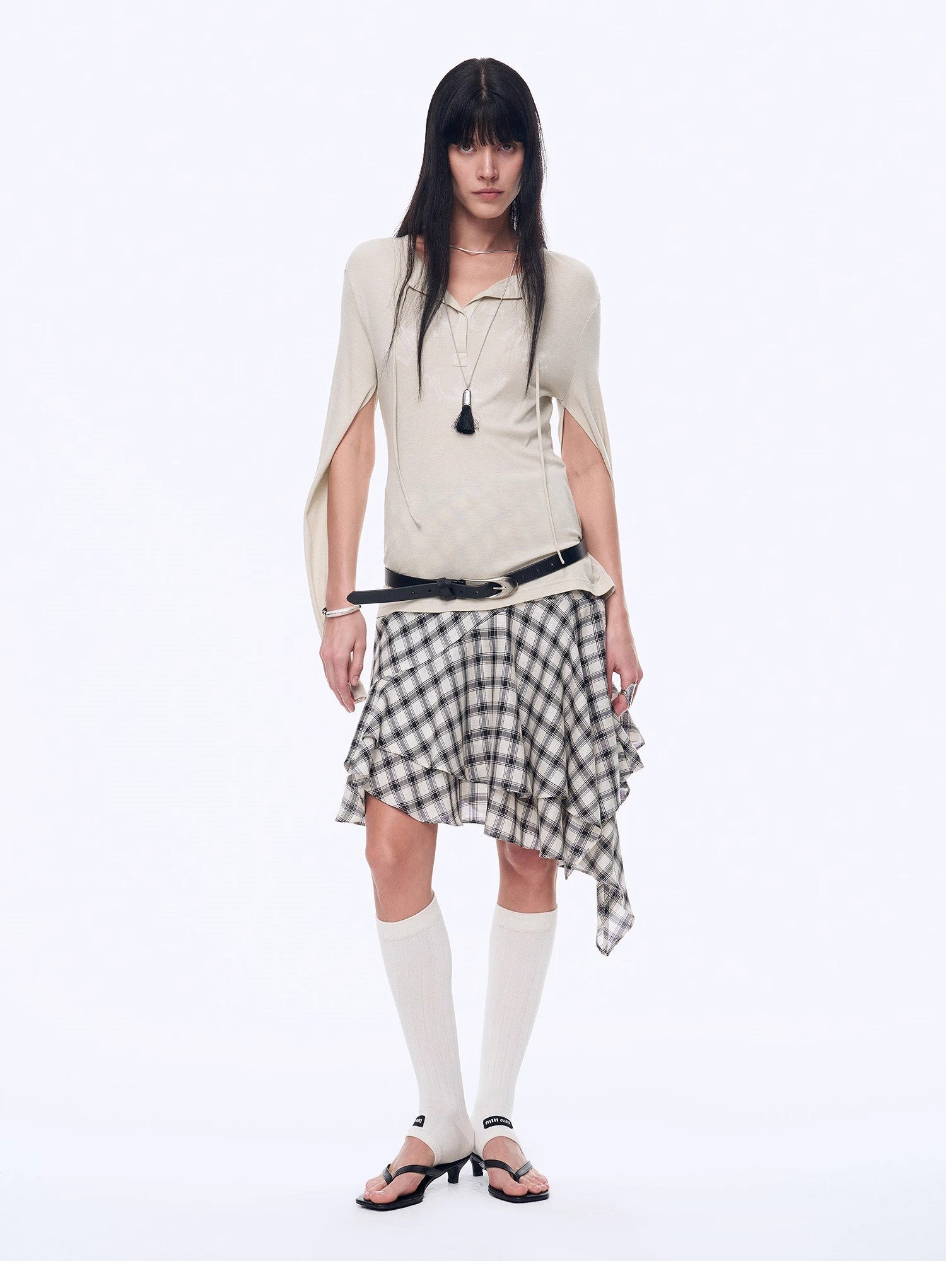 Tencel acetate plaid irregular A - line skirt"Full - level ballet" - variant_title