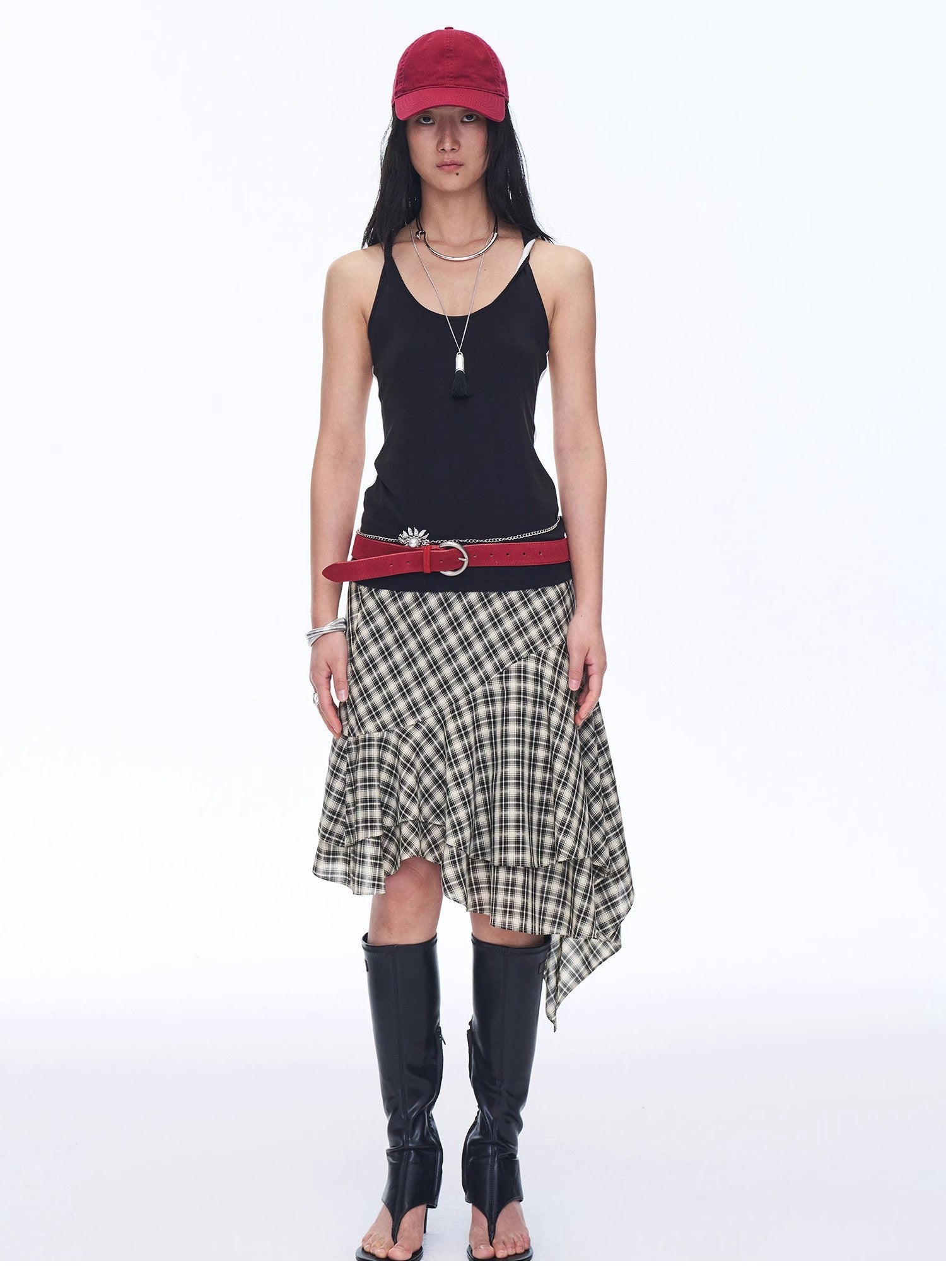 Tencel acetate plaid irregular A - line skirt"Full - level ballet" - variant_title