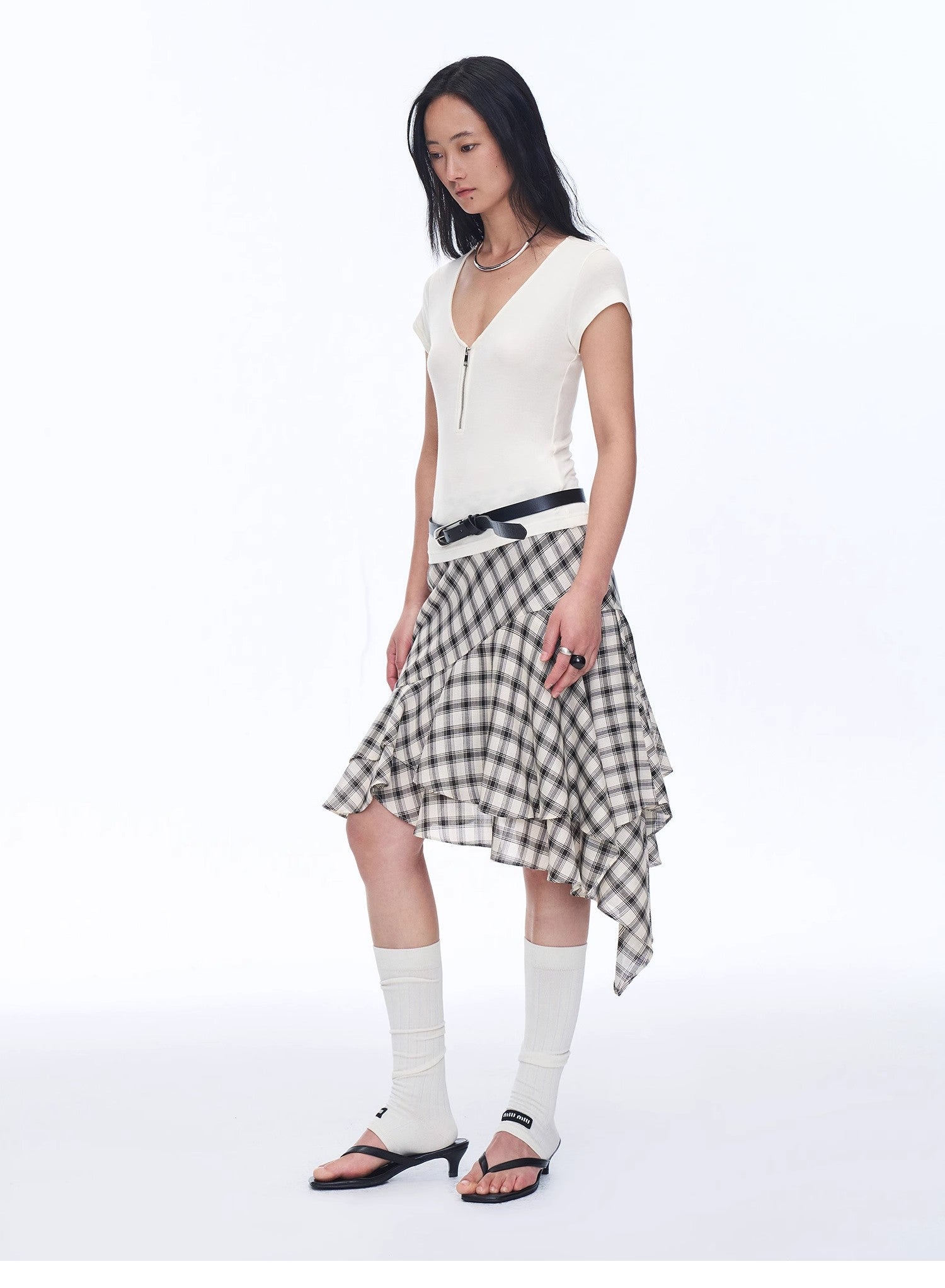 Tencel acetate plaid irregular A - line skirt"Full - level ballet" - variant_title