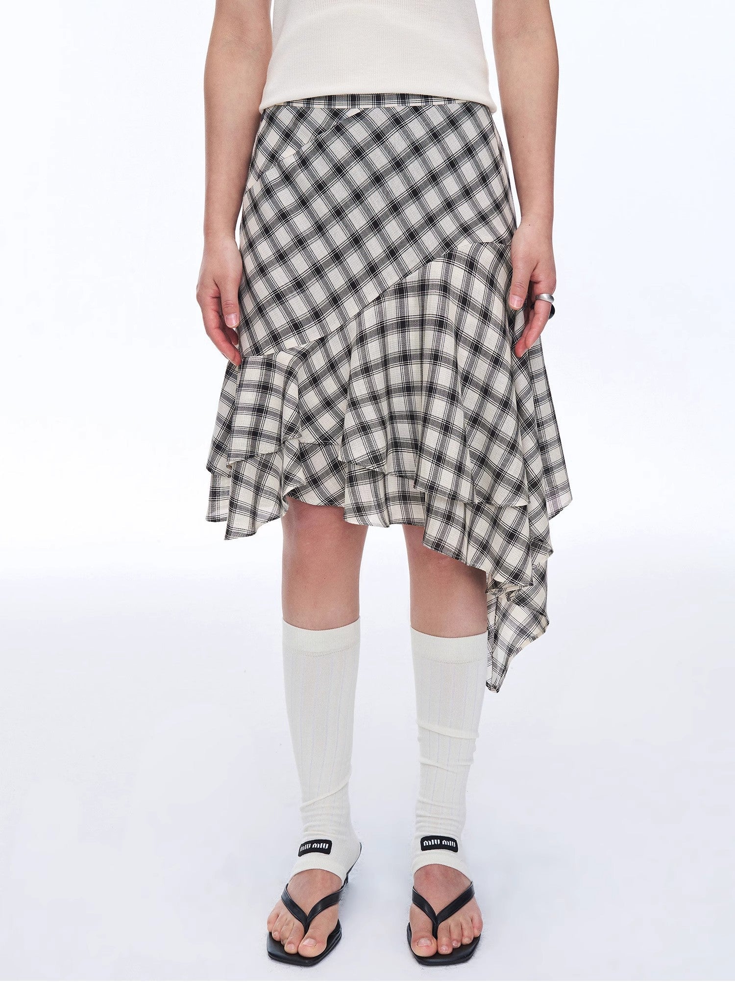 Tencel acetate plaid irregular A - line skirt"Full - level ballet" - variant_title