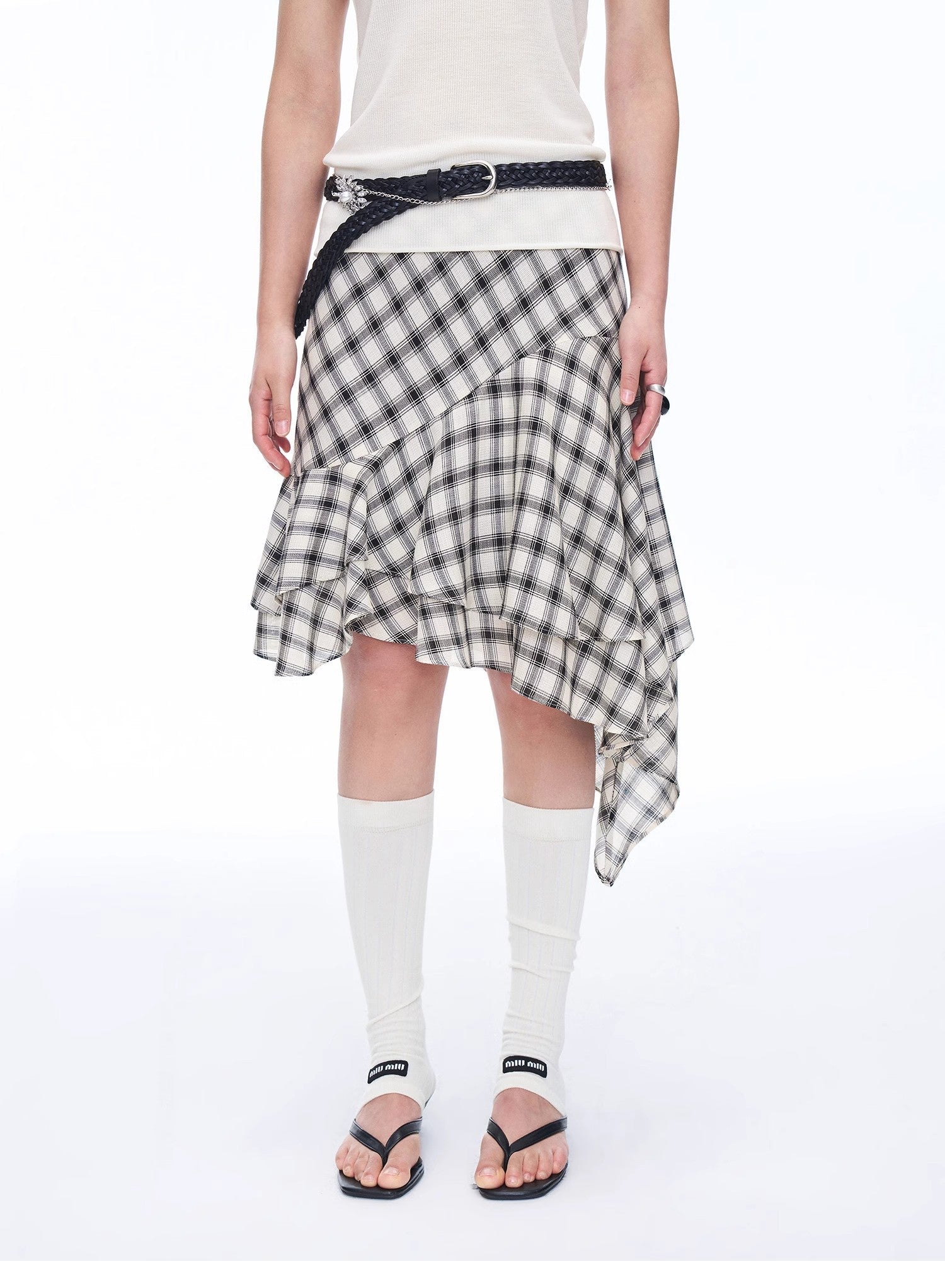 Tencel acetate plaid irregular A - line skirt"Full - level ballet" - variant_title
