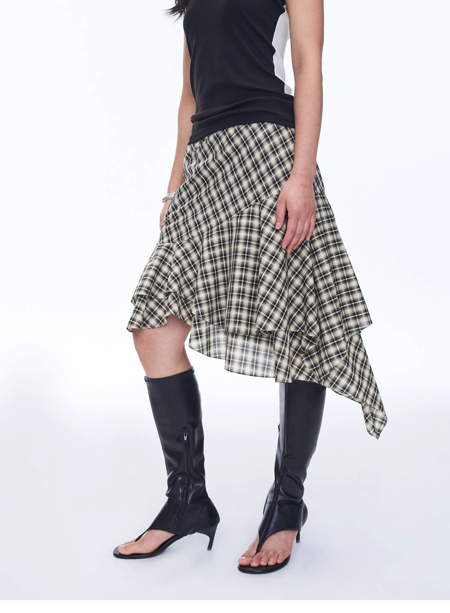 Tencel acetate plaid irregular A - line skirt"Full - level ballet" - variant_title