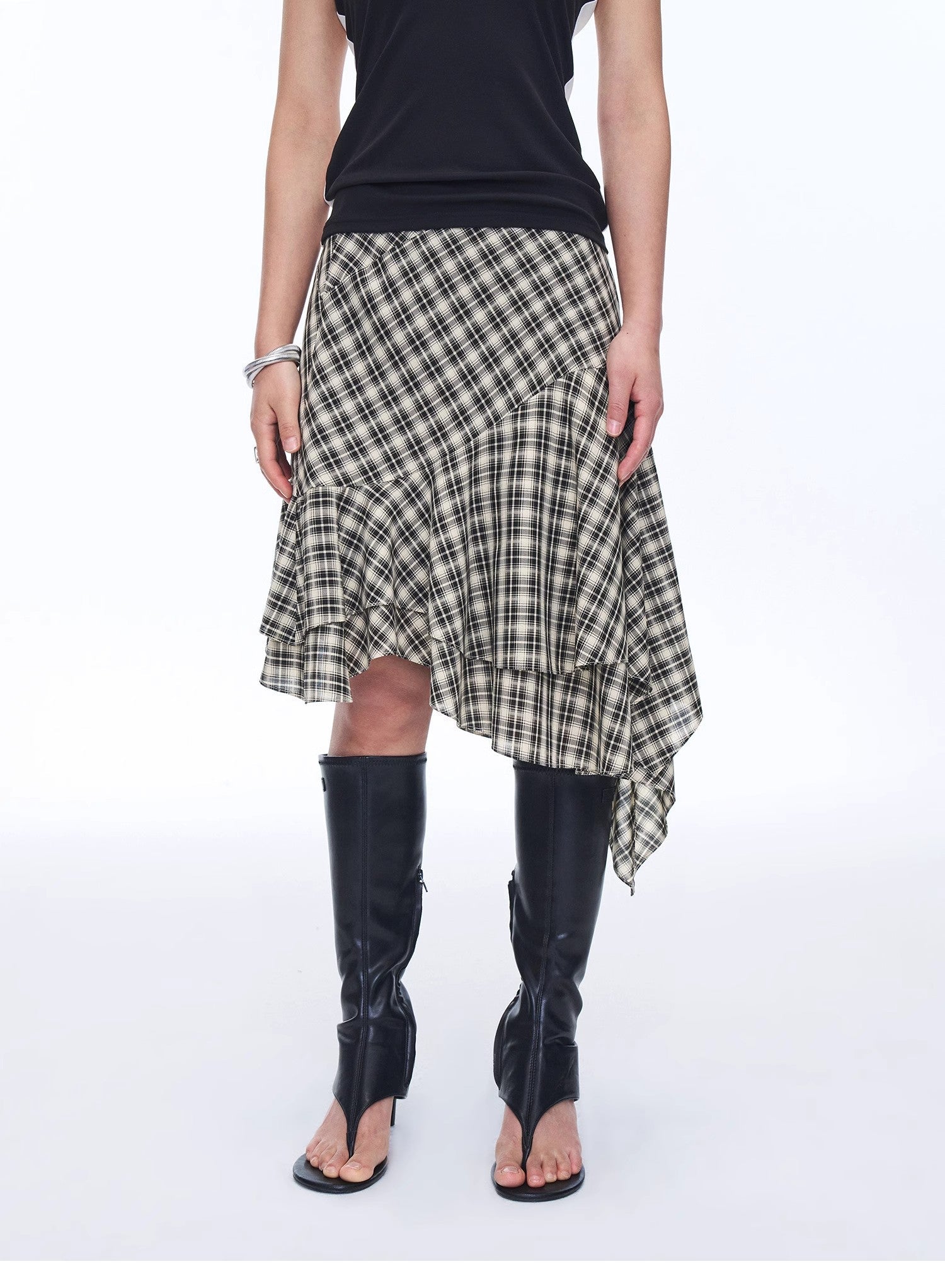 Tencel acetate plaid irregular A - line skirt"Full - level ballet" - variant_title