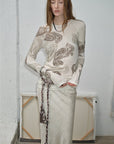 Tencel wool original cashew print round neck slim long sleeve and skirt"Vintage Gene" - variant_title