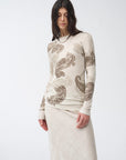 Tencel wool original cashew print round neck slim long sleeve and skirt"Vintage Gene" - variant_title