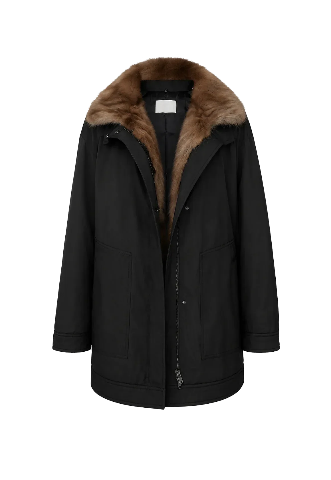 THE ARTM women's Black detachable fur collar nylon down parka front cutout