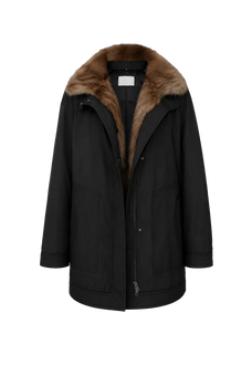 THE ARTM women's Black detachable fur collar nylon down parka front cutout