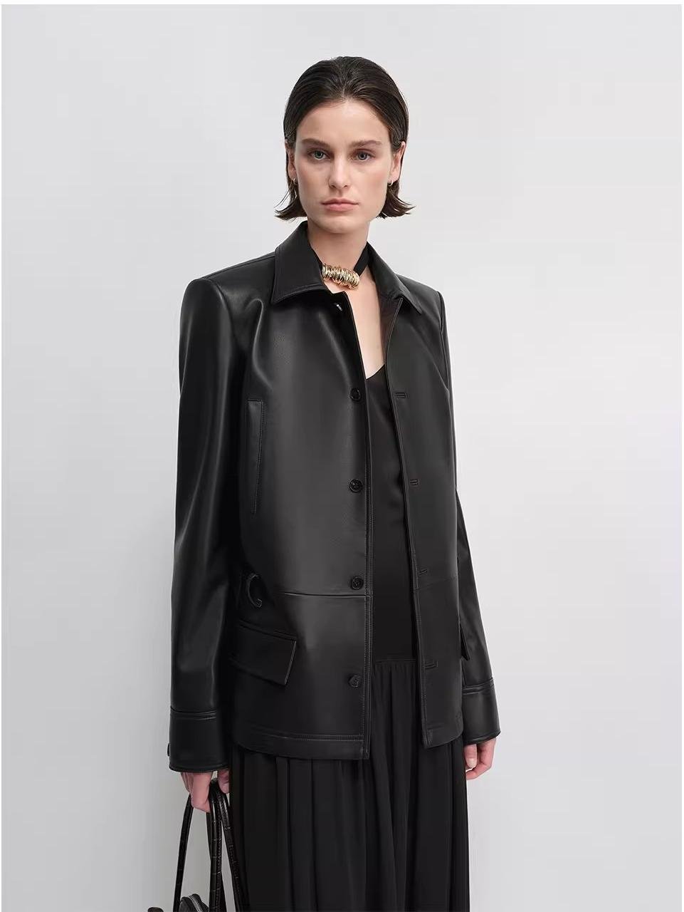 THE ARTM Black Lambskin Leather Jacket - Retro Fitted Suede Coat - variant_title