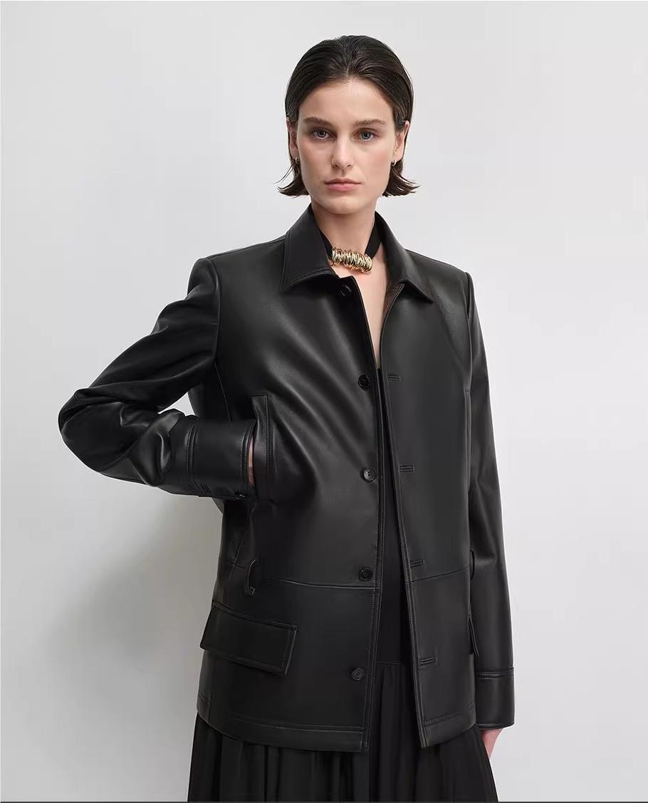 THE ARTM Black Lambskin Leather Jacket - Retro Fitted Suede Coat - variant_title