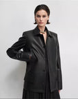 THE ARTM Black Lambskin Leather Jacket - Retro Fitted Suede Coat - variant_title