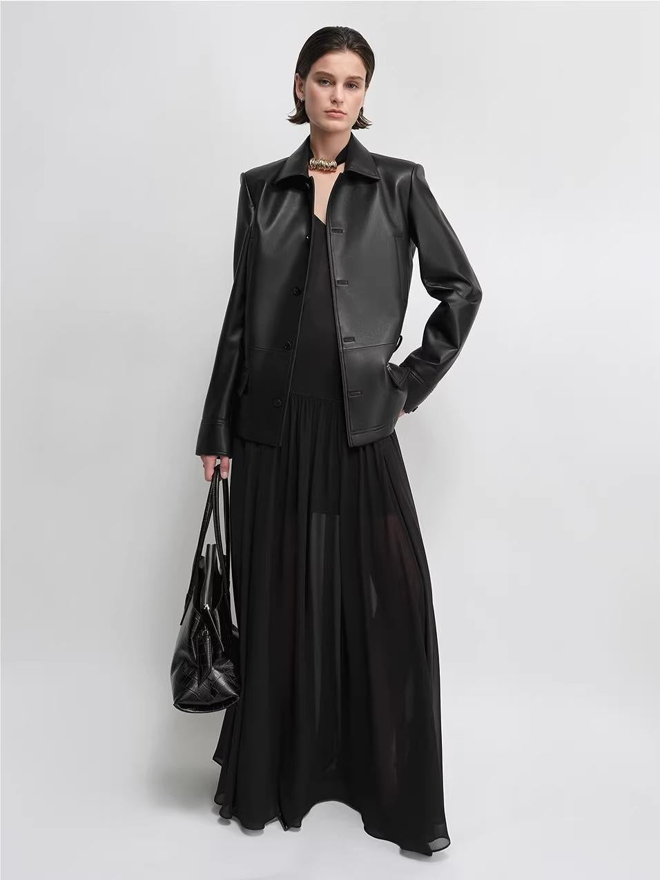 THE ARTM Black Lambskin Leather Jacket - Retro Fitted Suede Coat - variant_title