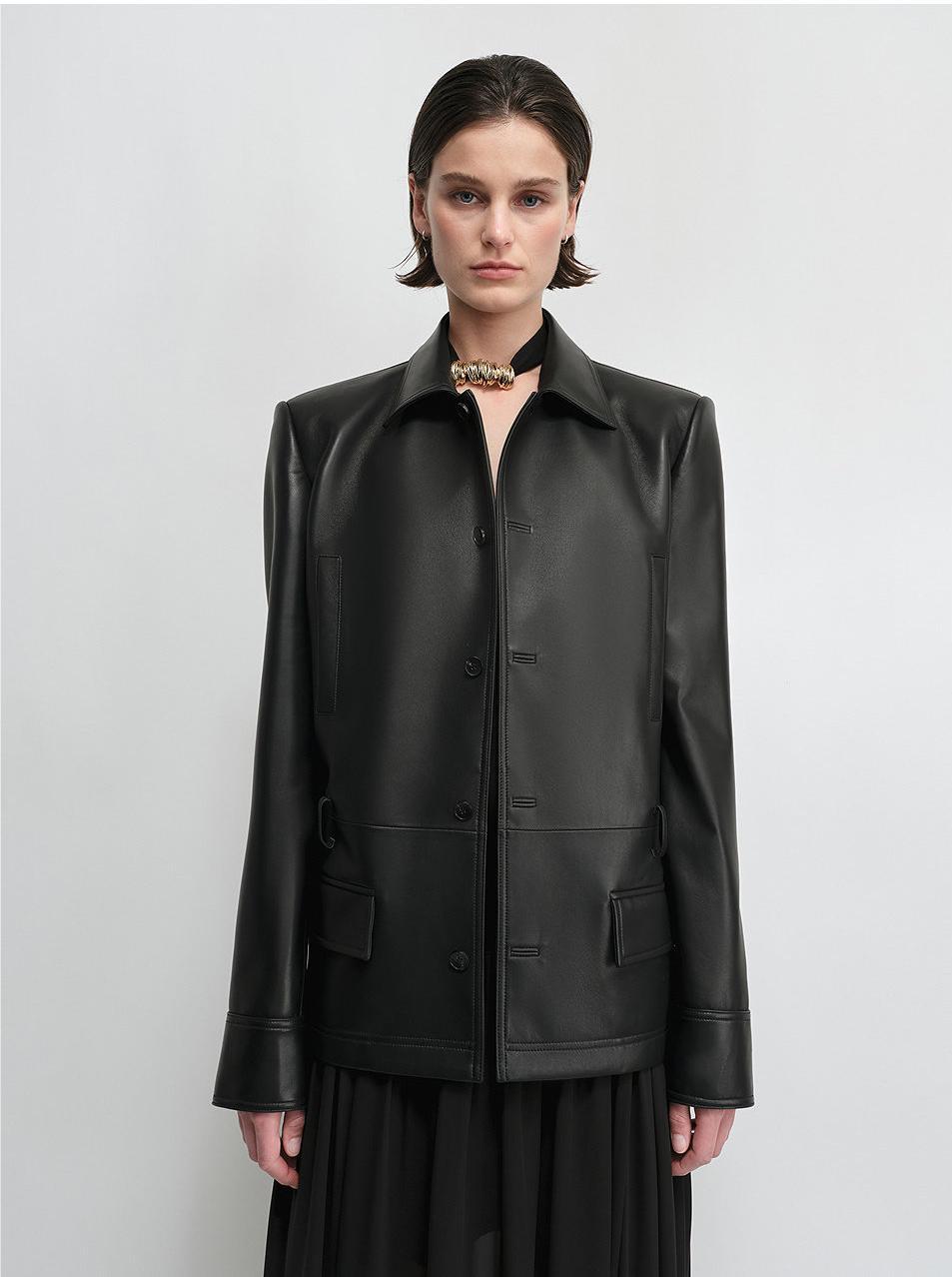 THE ARTM Black Lambskin Leather Jacket - Retro Fitted Suede Coat - variant_title