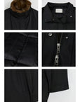 THE ARTM Black nylon down parka details including fur collar lining zipper pockets and cuffs