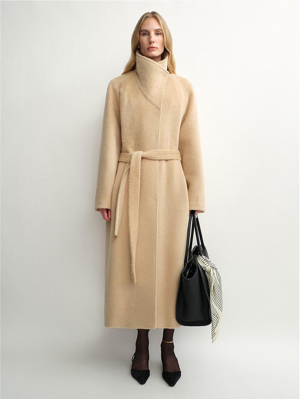 THE ARTM Women's Alpaca Wool Blend Coat - A - Line Lapel Long Coat "Architectural Grace" - variant_title