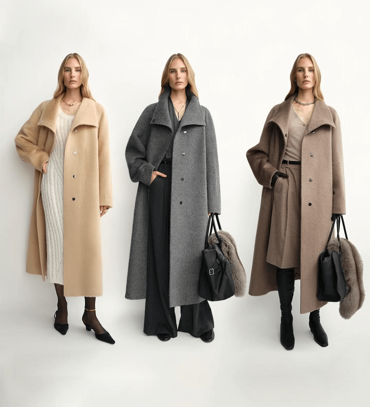 THE ARTM Women's Alpaca Wool Blend Coat - A - Line Lapel Long Coat "Architectural Grace" - variant_title