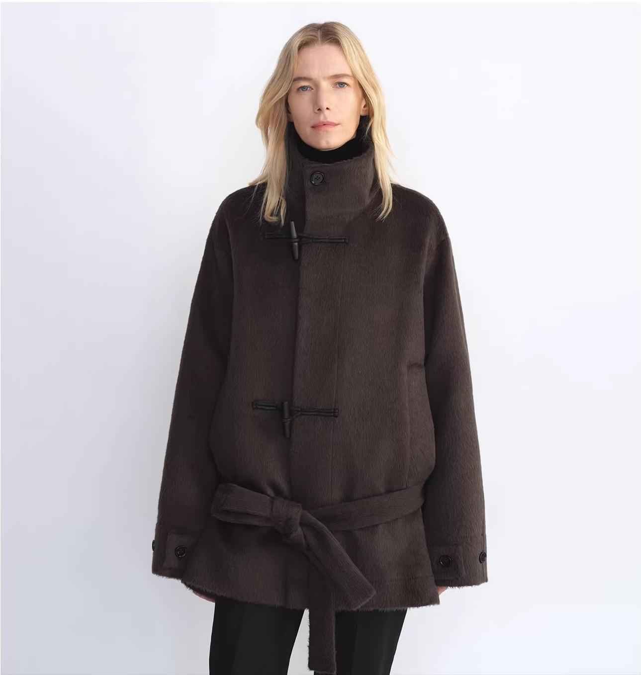 THE ARTM Women's Alpaca Wool Blend Stand Collar Short Coat "Elegant Warmth" - variant_title