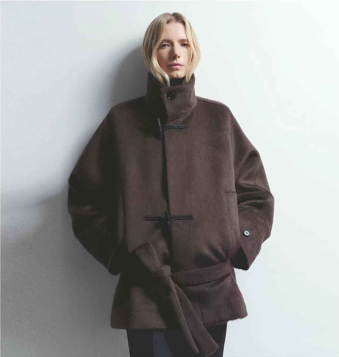 THE ARTM Women's Alpaca Wool Blend Stand Collar Short Coat "Elegant Warmth" - variant_title