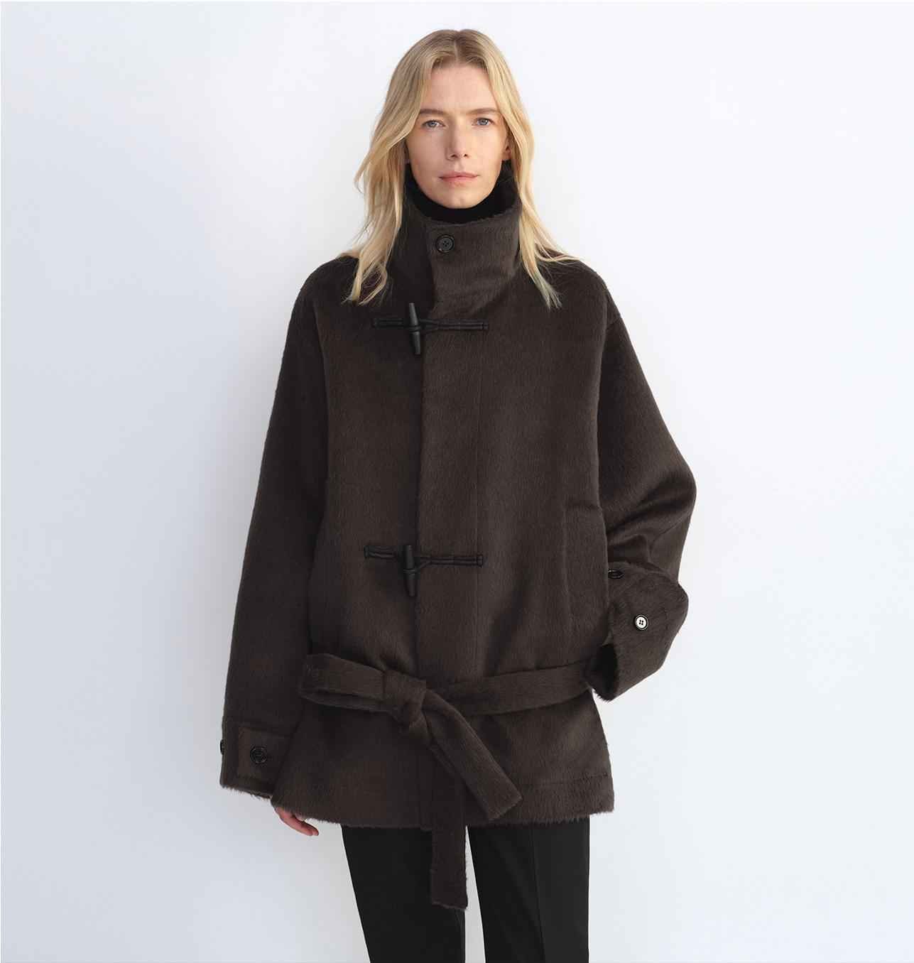 THE ARTM Women's Alpaca Wool Blend Stand Collar Short Coat "Elegant Warmth" - variant_title