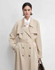 THE ARTM Women's Double - Breasted Trench Coat - Silky Acetate Long Coat with Saddle Shoulders - variant_title