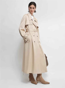 THE ARTM Women's Double - Breasted Trench Coat - Silky Acetate Long Coat with Saddle Shoulders - variant_title