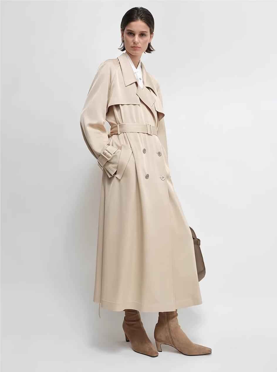 THE ARTM Women's Double - Breasted Trench Coat - Silky Acetate Long Coat with Saddle Shoulders - variant_title