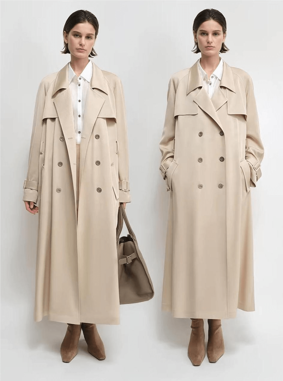 THE ARTM Women's Double - Breasted Trench Coat - Silky Acetate Long Coat with Saddle Shoulders - variant_title