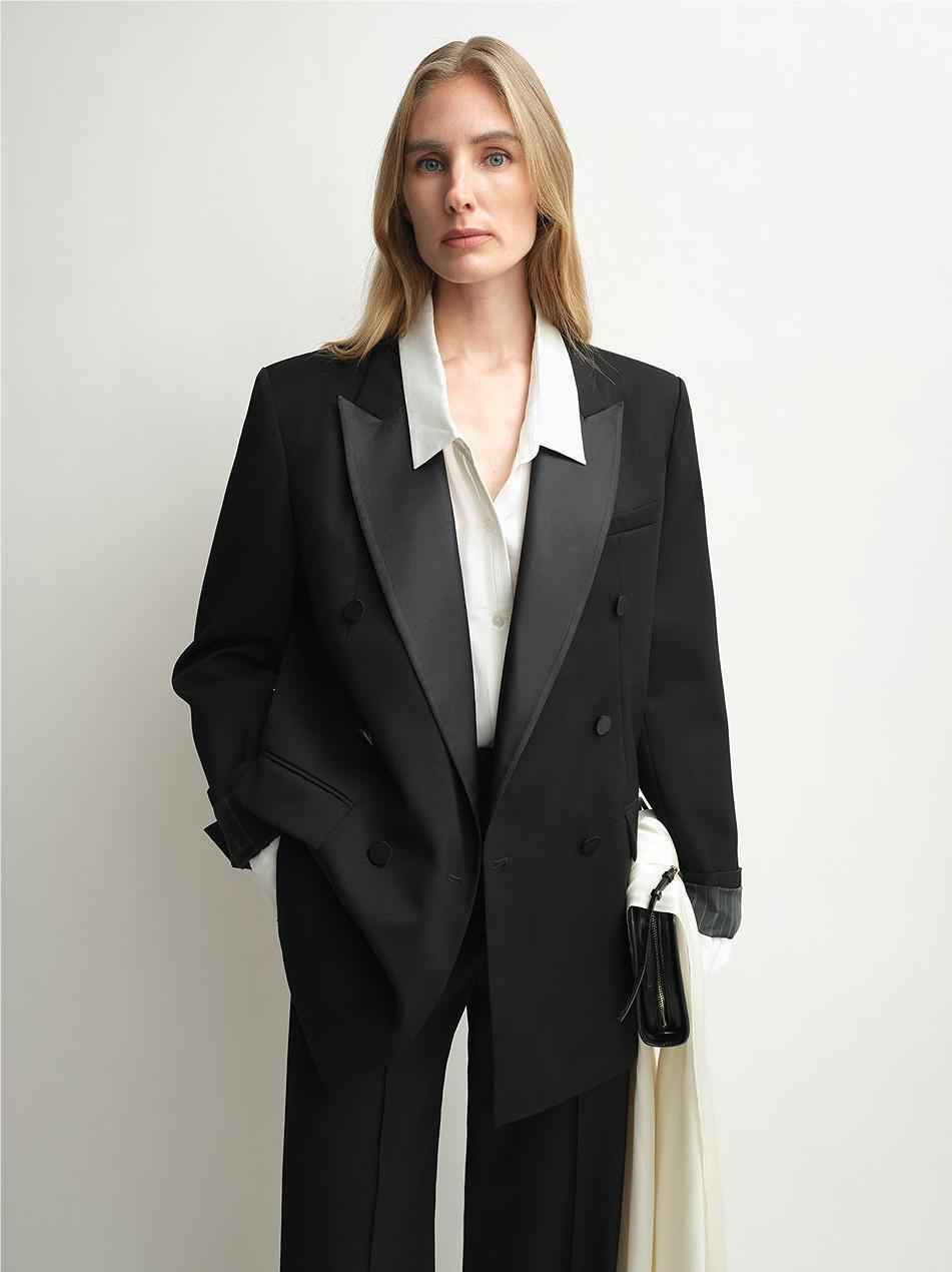 THE ARTM Women's Double - Breasted Wool Blazer - Peak Lapel Tuxedo Jacket - variant_title