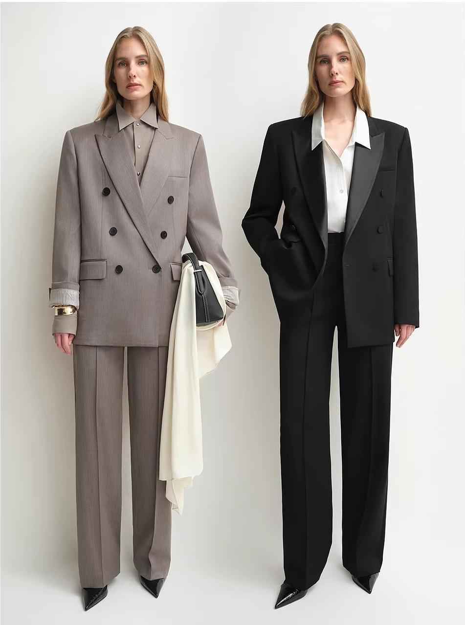 THE ARTM Women's Double - Breasted Wool Blazer - Peak Lapel Tuxedo Jacket - variant_title