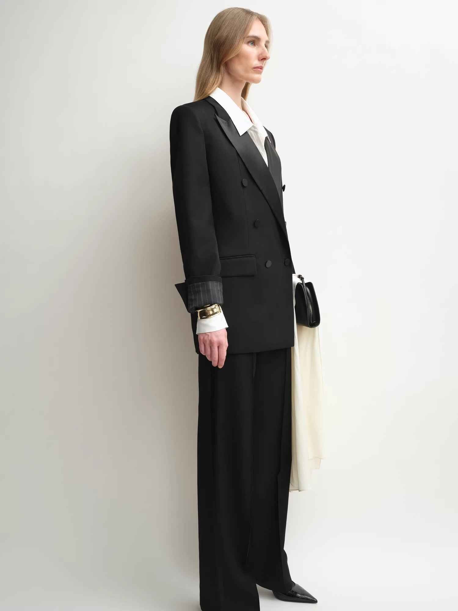 THE ARTM Women's Double - Breasted Wool Blazer - Peak Lapel Tuxedo Jacket - variant_title