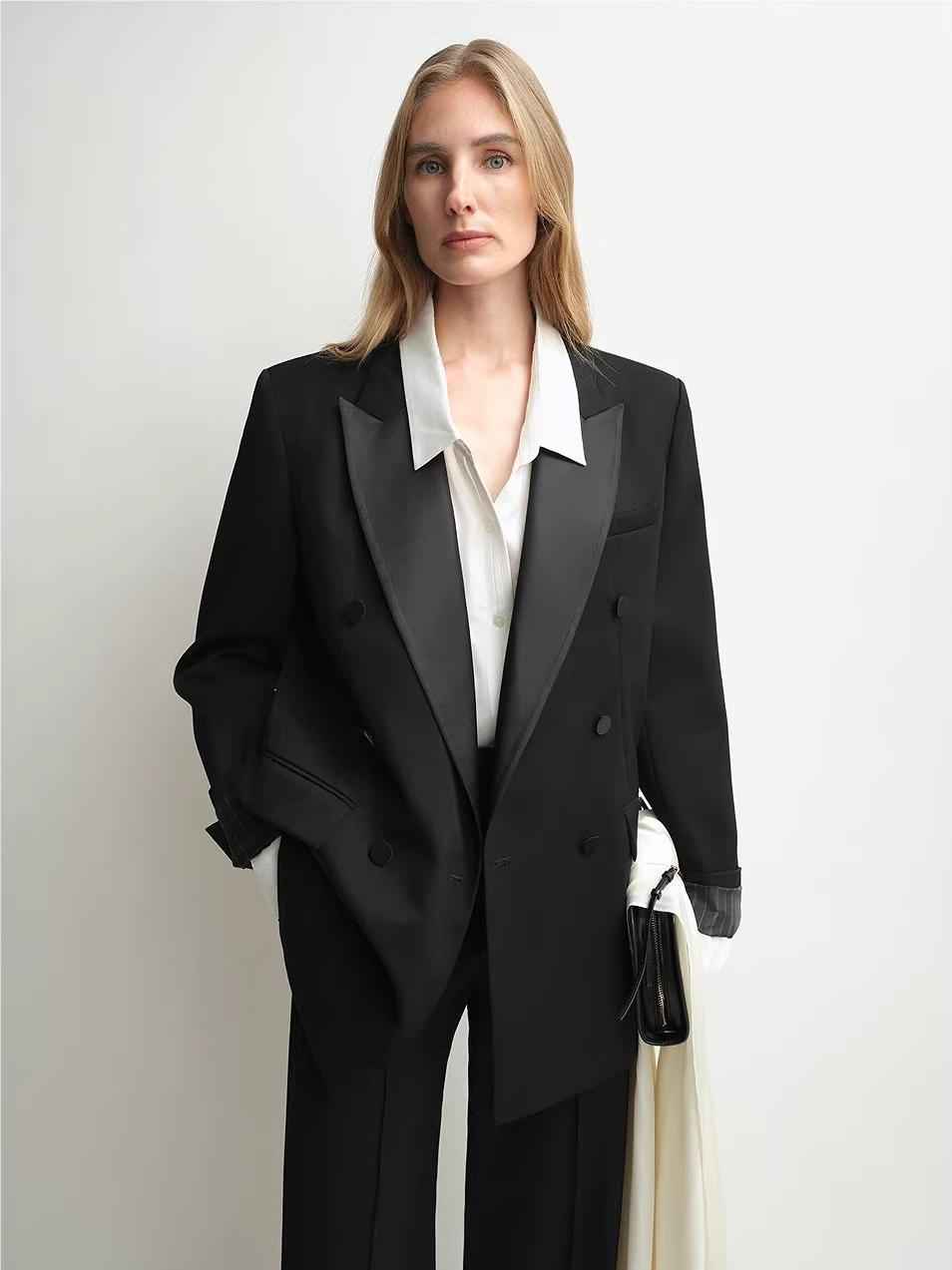 THE ARTM Women's Double - Breasted Wool Blazer - Peak Lapel Tuxedo Jacket - variant_title