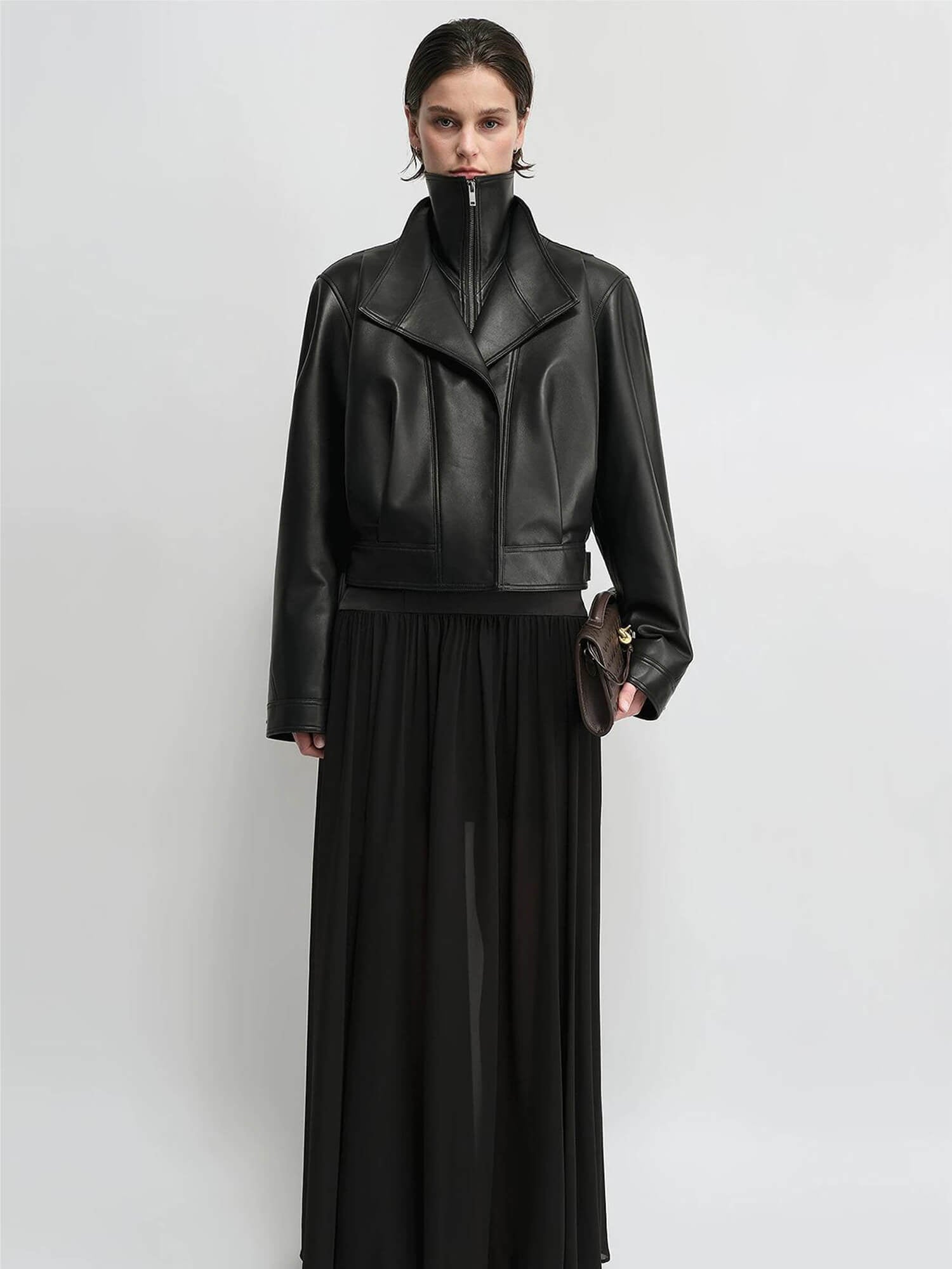 THE ARTM Women’s Double - Lapel Lambskin Leather Jacket, Premium Natural MaterialFirelady Fur