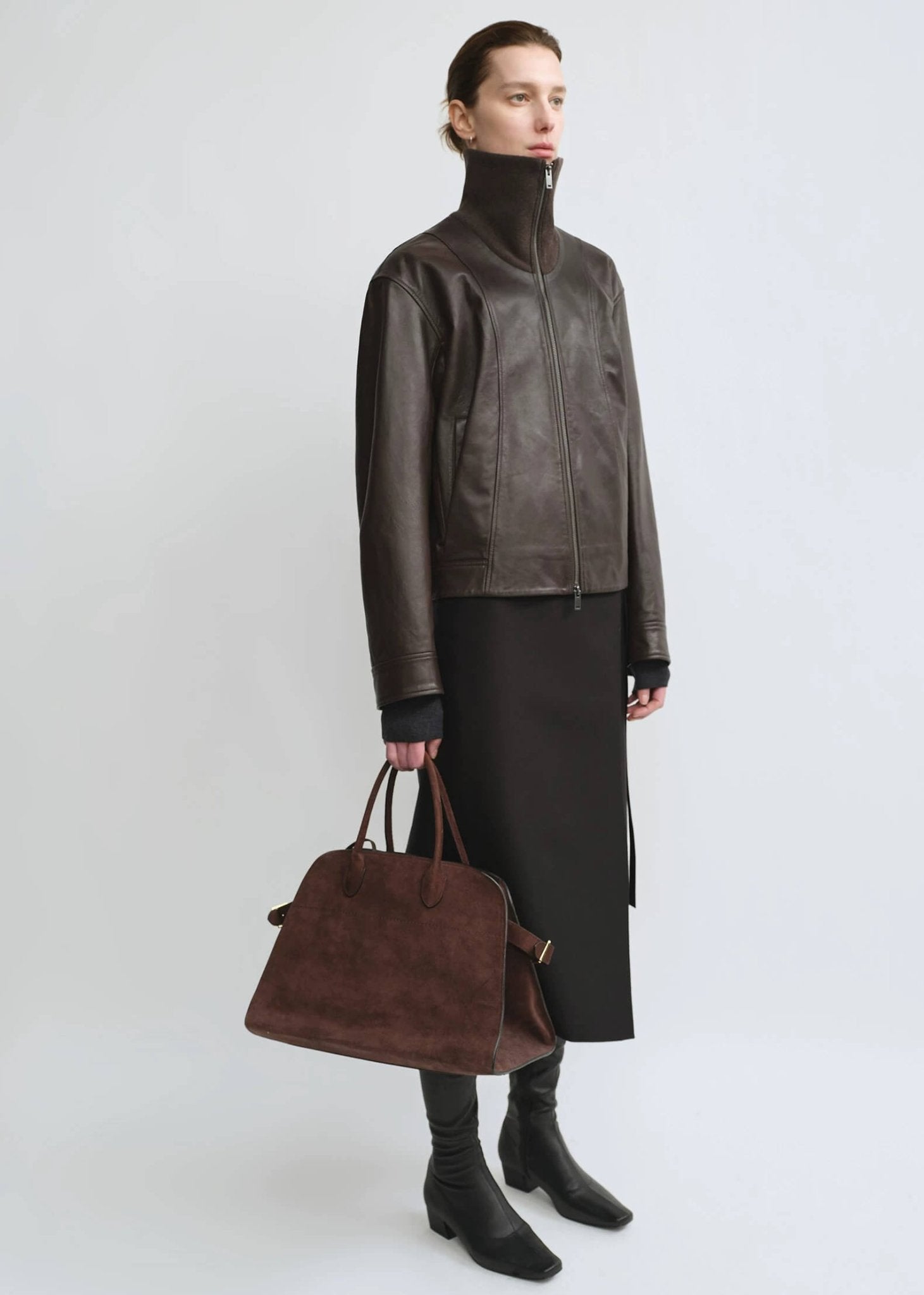 THE ARTM Women’s Funnel Neck Leather Jacket – Modern Minimal, Relaxed FitFirelady Fur