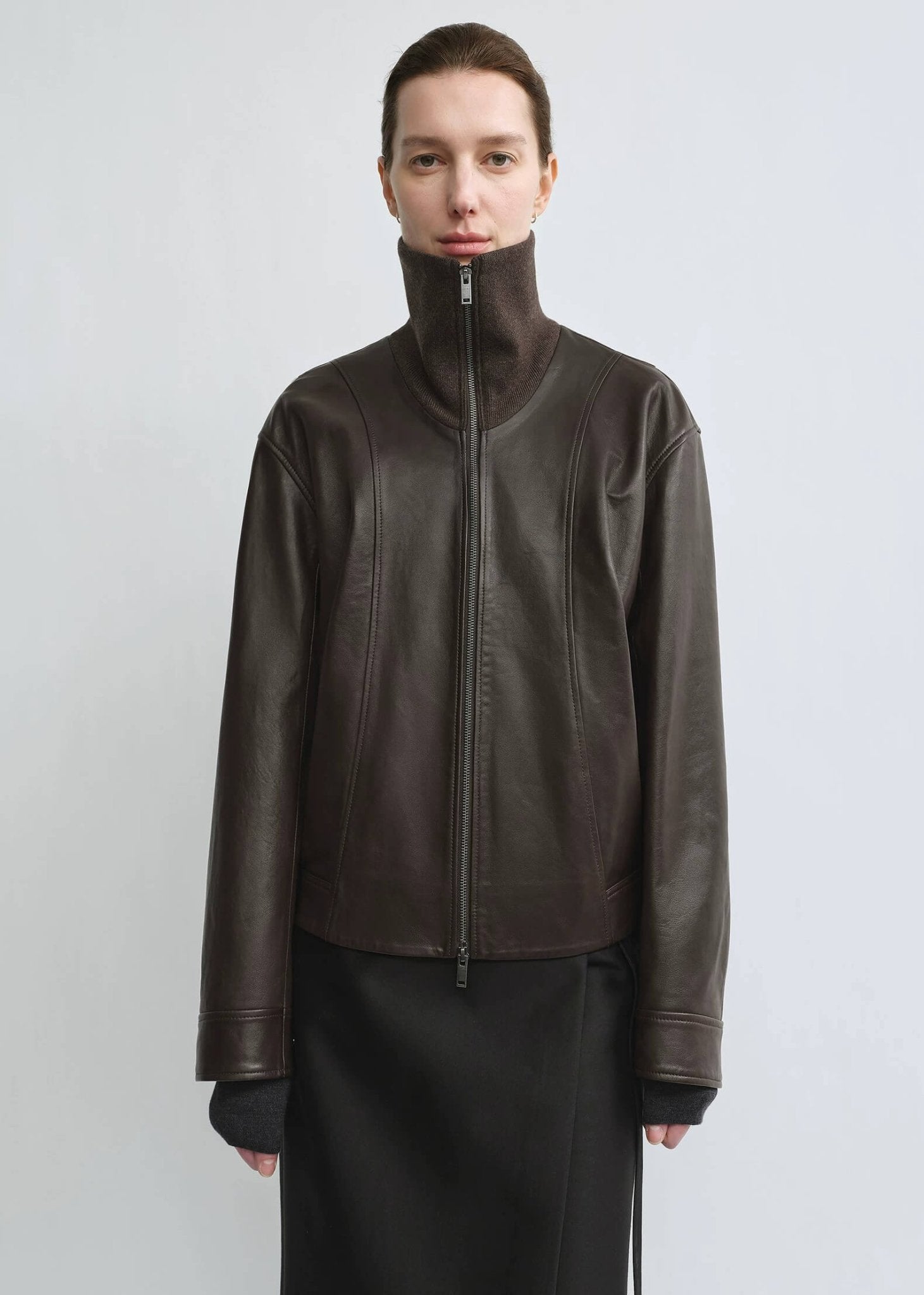 THE ARTM Women’s Funnel Neck Leather Jacket – Modern Minimal, Relaxed FitFirelady Fur