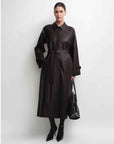 THE ARTM Women's Lambskin Leather Trench Coat - Long A - Line Raglan Sleeve Jacket - variant_title