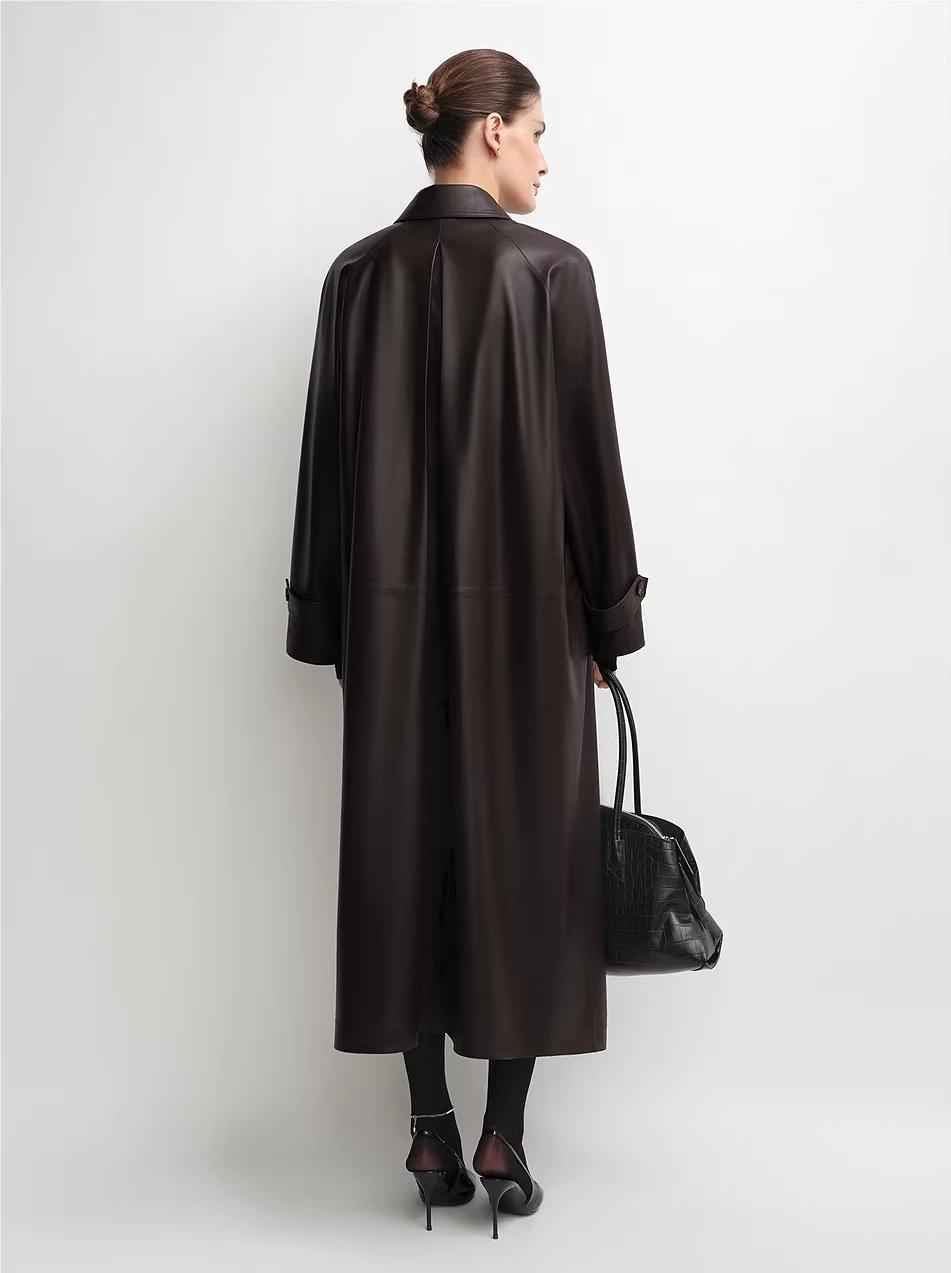 THE ARTM Women's Lambskin Leather Trench Coat - Long A - Line Raglan Sleeve Jacket - variant_title