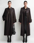 THE ARTM Women's Lambskin Leather Trench Coat - Long A - Line Raglan Sleeve Jacket - variant_title