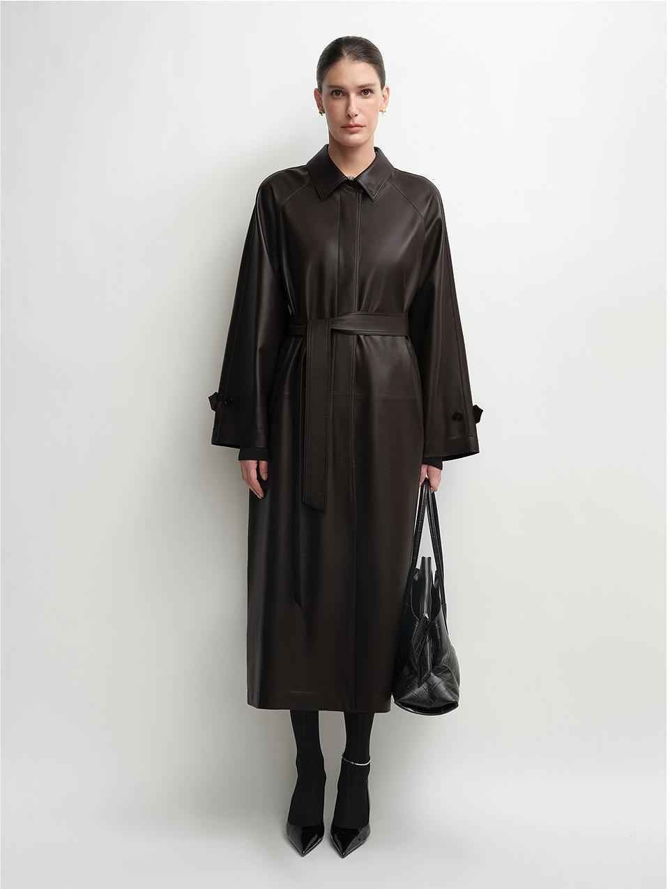 THE ARTM Women's Lambskin Leather Trench Coat - Long A - Line Raglan Sleeve Jacket - variant_title