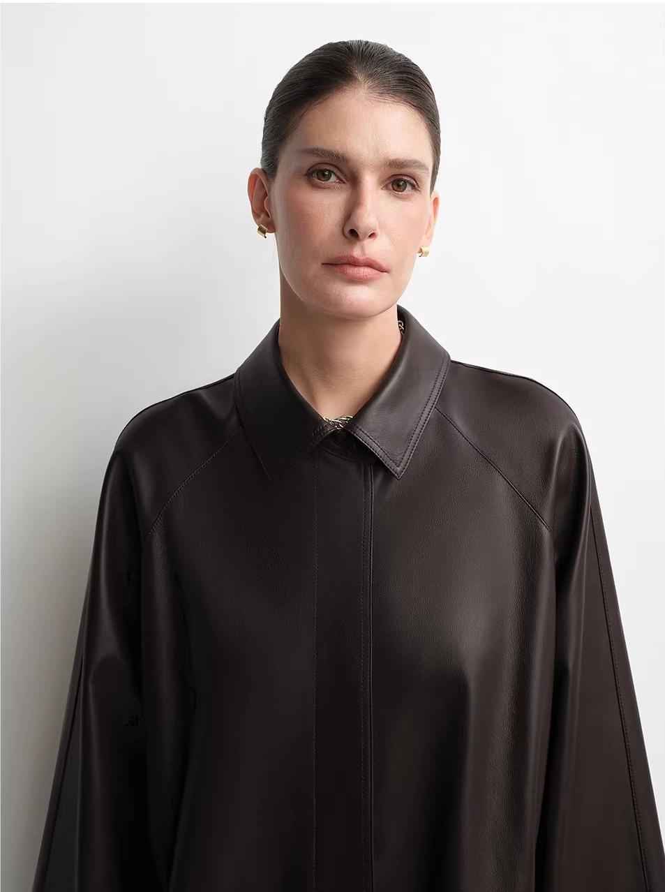THE ARTM Women's Lambskin Leather Trench Coat - Long A - Line Raglan Sleeve Jacket - variant_title