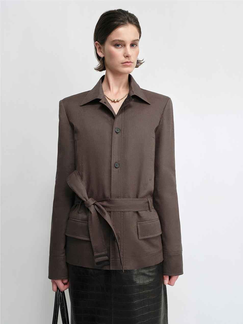 THE ARTM Women's Linen Blazer Jacket with Belt - Slim Fit Short Hunting Jacket for Spring - variant_title