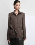 THE ARTM Women's Linen Blazer Jacket with Belt - Slim Fit Short Hunting Jacket for Spring - variant_title