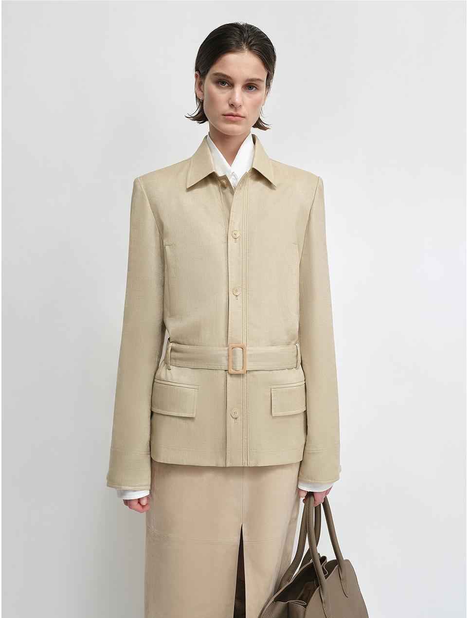 THE ARTM Women's Linen Blazer Jacket with Belt - Slim Fit Short Hunting Jacket for Spring - variant_title