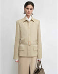 THE ARTM Women's Linen Blazer Jacket with Belt - Slim Fit Short Hunting Jacket for Spring - variant_title